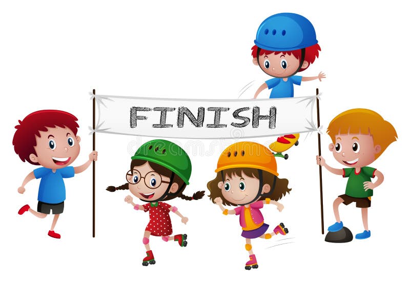 Kids Skating through the Finish Line Stock Vector - Illustration of pupil, clipart: 81168028