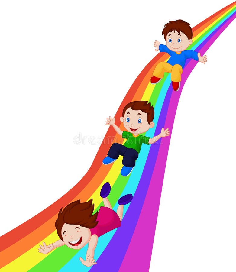 Kids Sliding Down A Rainbow Stock Vector - Illustration of ...