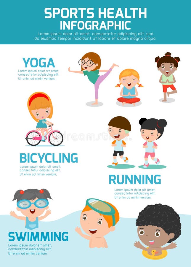 Cartoon children exercising and do sport with - Stock