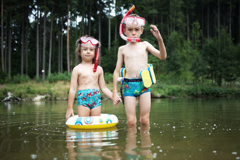 Kids Swimming At Pond Royalty Free Stock Image Image 26183626