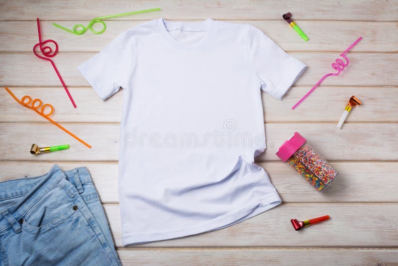 Download Kids T-shirt Mockup With Birthday Party Decor Stock Image ...