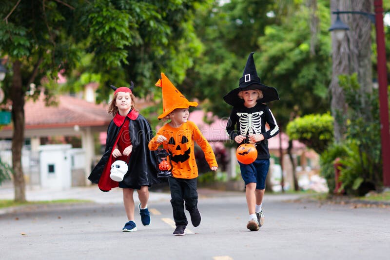 Kids trick or treat. Halloween fun for children