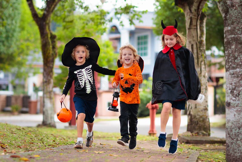 Kids Trick or Treat. Halloween Fun for Children Stock Photo - Image of ...