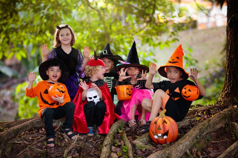 Kids trick or treat. Halloween fun for children