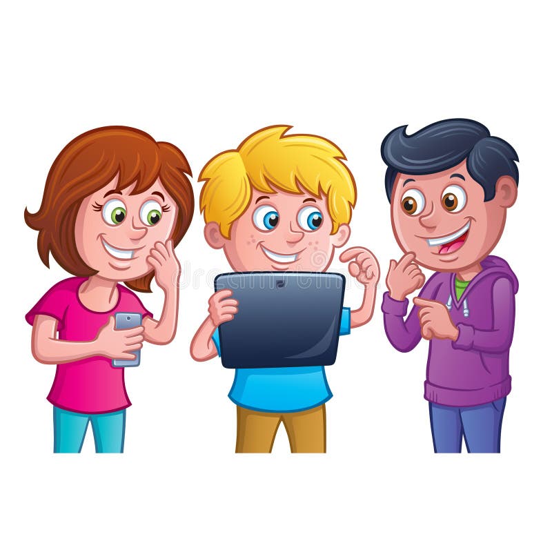 Kids Using Electronic Tablet stock illustration