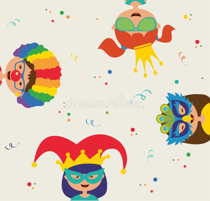 Kids wearing different costumes. Jewish holiday Purim vector illustration Kids wearing different costumes. Jewish holiday Purim vector illustration