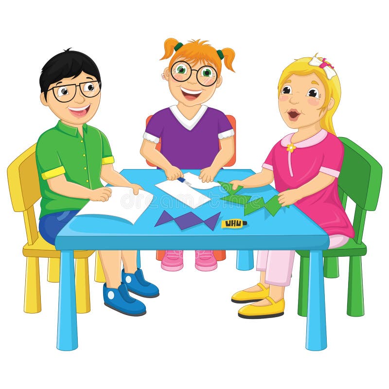 Kids Working On Table Vector Illustration Stock Vector Image 42786921