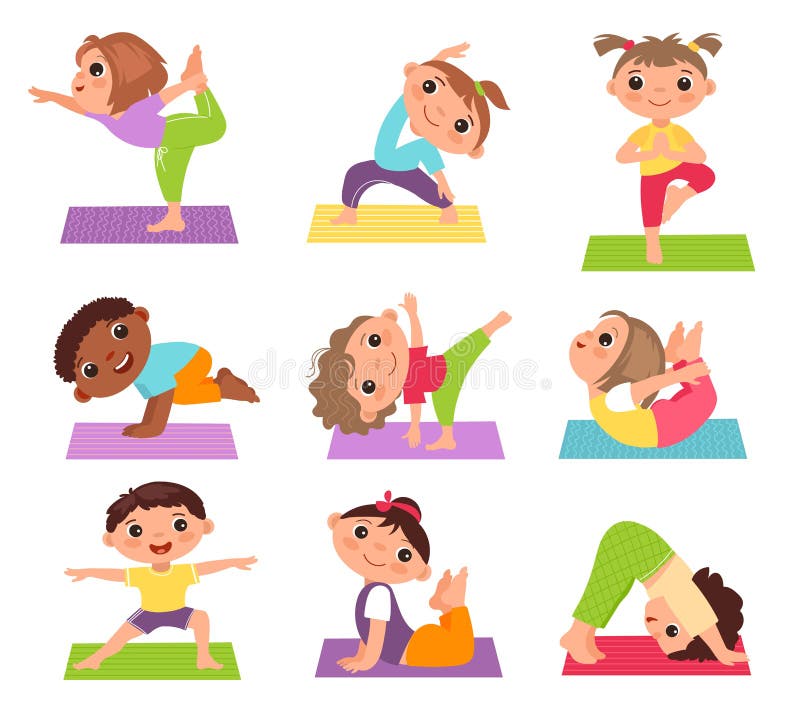 Kids Children Yoga Poses Cartoon Set Stock Illustrations – 183 Kids ...