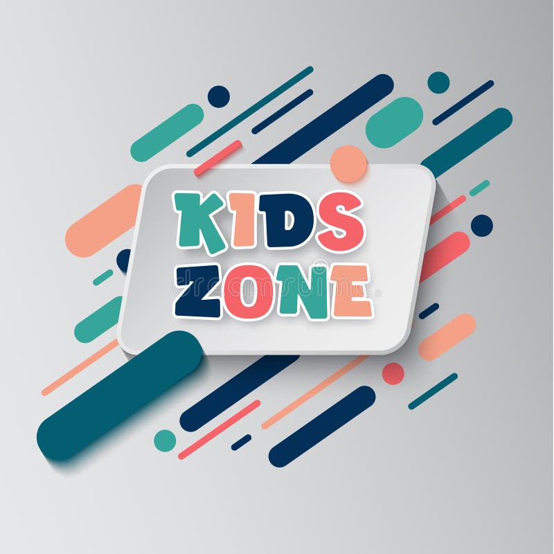 Kids zone entertainment banner. Colorful letters for children`s playroom decoration. Sign for children`s game room. Kids zone an vector illustration