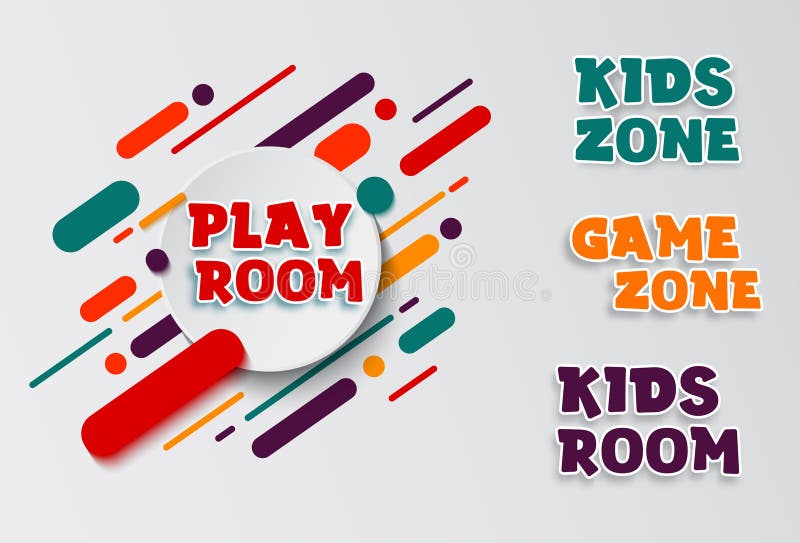 Kids zone entertainment banner. Colorful letters for children`s playroom decoration. Sign for children`s game room. Kids vector illustration