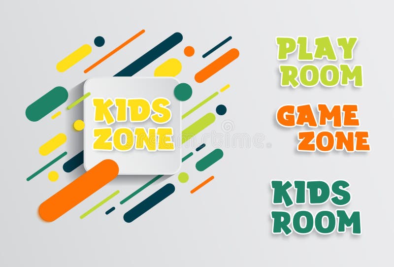 Kids zone entertainment banner. Colorful letters for children`s playroom decoration. Sign for children`s game room. Kids vector illustration