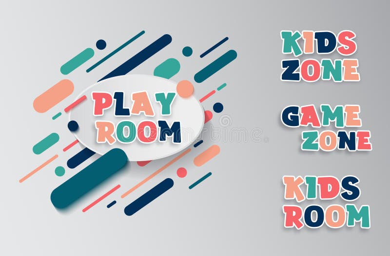Kids zone entertainment banner. Colorful letters for children`s playroom decoration. Sign for children`s game room. Kids stock illustration