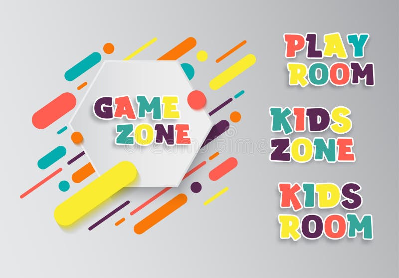Kids zone entertainment banner. Colorful letters for children`s playroom decoration. Sign for children`s game room. Kids stock illustration