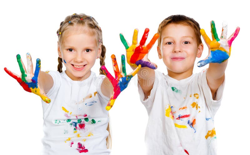 Kids with ​​hands in paint