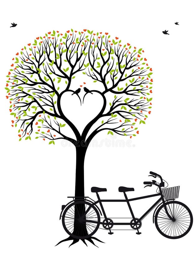 Kierowy drzewo z ptakami i bicyklem, wektor ilustracji Kierowy drzewo z ptakami i bicyklem, wektor ilustracji