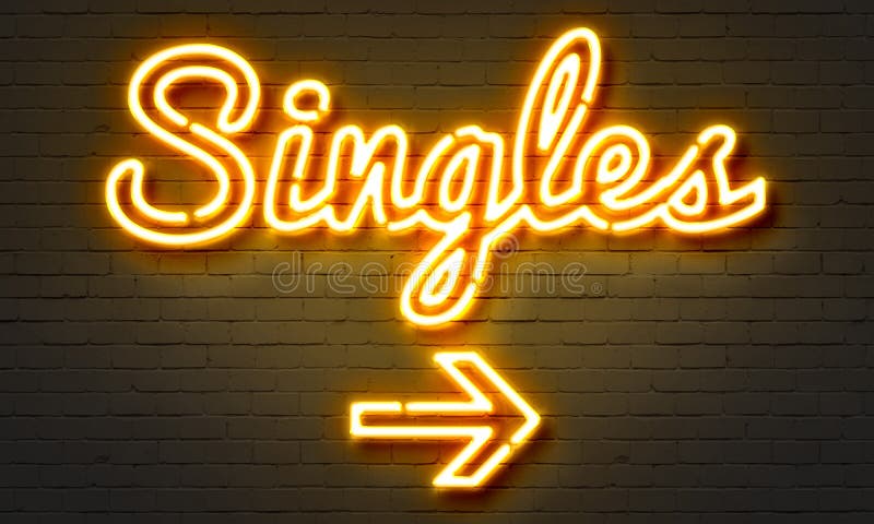 Singles neon sign on brick wall background. Singles neon sign on brick wall background