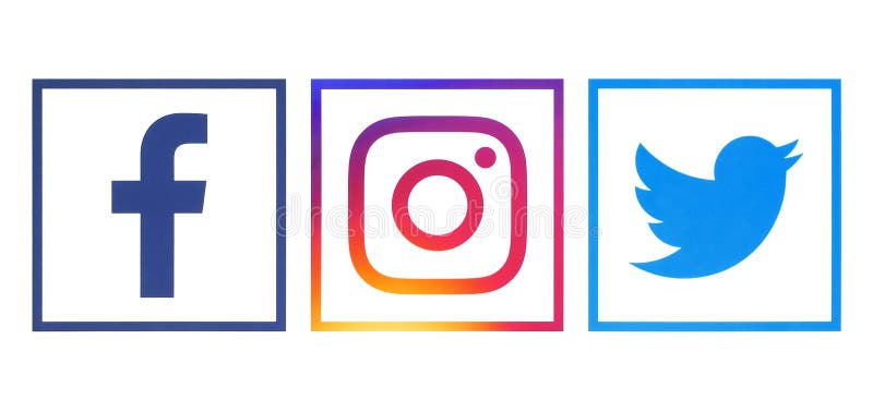 Kiev, Ukraine - April 23, 2018: Facebook, Twitter and Instagram logos printed on white paper