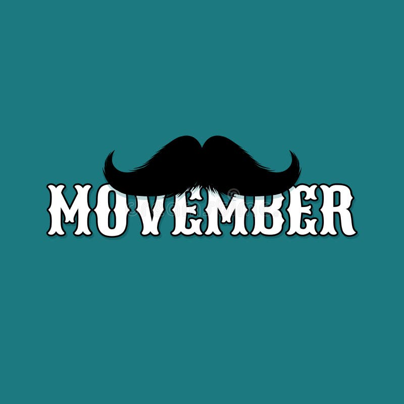 Kiev, Ukraine- August 09, 2018: Movember Moustaches inspired hand drawn brush lettering, Black silhouette. Social Media stock illustration