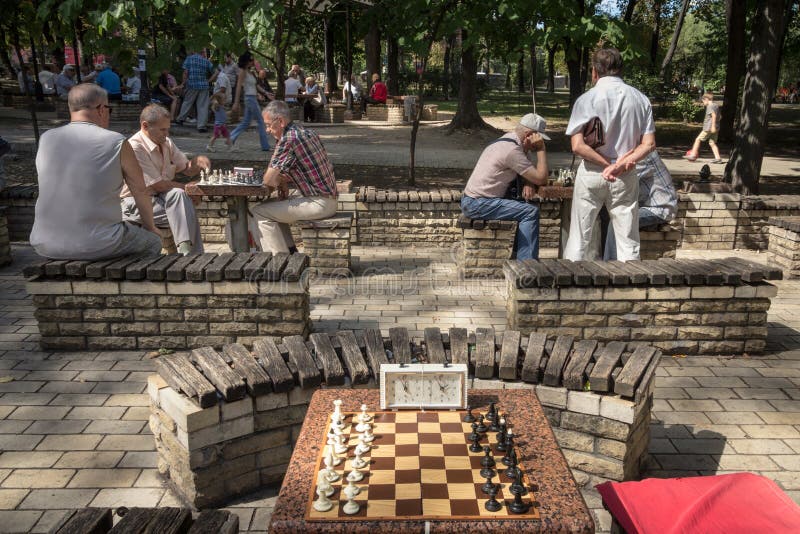 Odessa, Ukraine. 31st Mar, 2022. Elderly men play chess at the