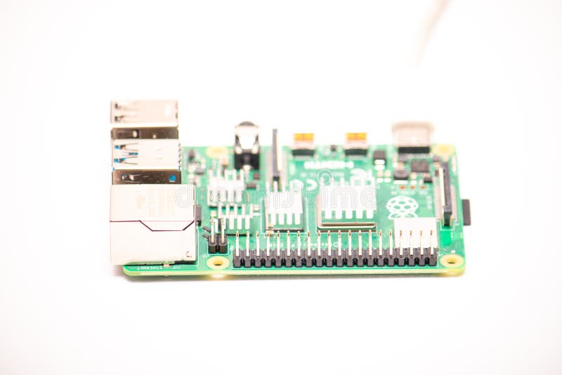 General purpose input-output (GPIO) connector on powered single-board microc omputer Raspberry stock images