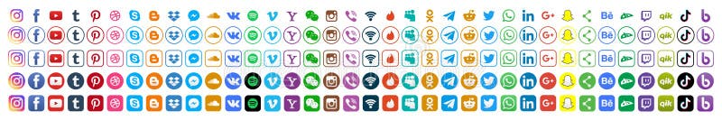 Kiev, Ukraine - July 5, 2020: Set popular social media icons. Facebook, instagram, twitter, youtube. Whatsap, snapchat and many more. Editorial vector. Kiev, Ukraine - July 5, 2020: Set popular social media icons. Facebook, instagram, twitter, youtube. Whatsap, snapchat and many more. Editorial vector