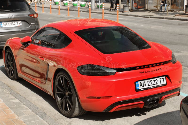 Kiev, Ukraine - May 3, 2019: Porsche 718 Cayman GTS in the city royalty free stock image Kiev, Ukraine - May 3, 2019: Porsche 718 Cayman GTS in the city royalty free stock image