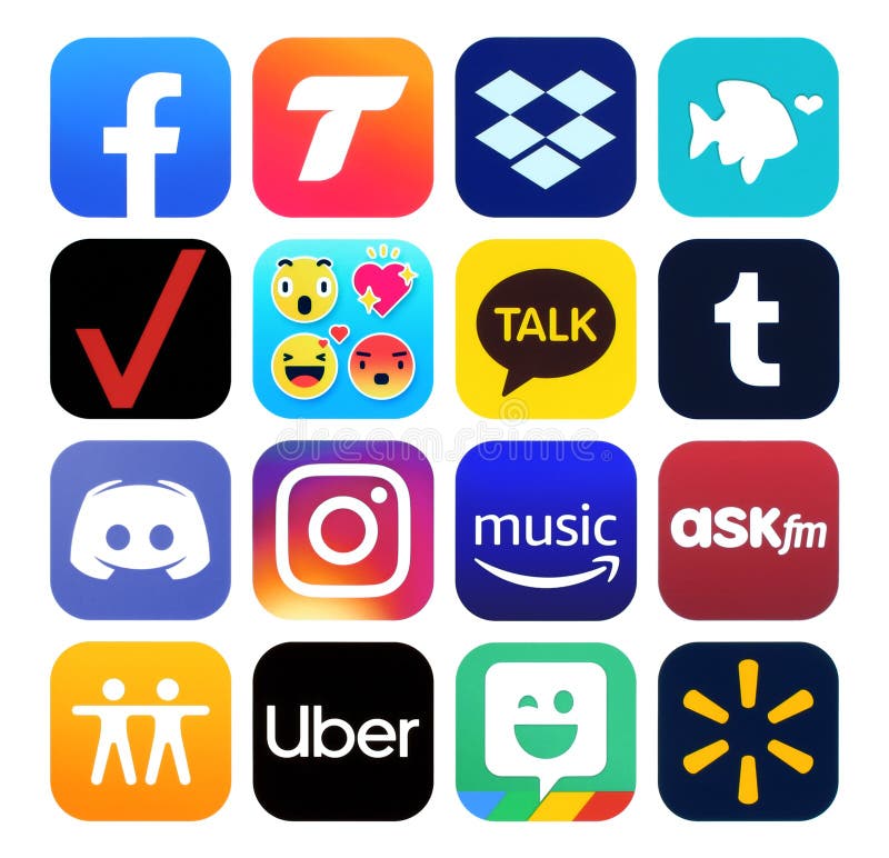 New Icons of Popular Social Media Apps Such As: Facebook, Find My Friends,  Badoo Dating, Skype, Telegram, Instagram, TextMe and Editorial Stock Photo  - Image of dating, brand: 170199103