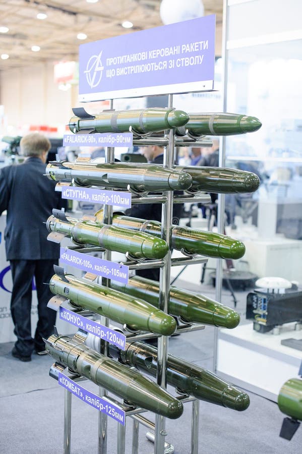 Kiev, Ukraine - October 12, 2017: guided anti-tank and anti-aircraft missiles at the exhibition `Arms and Security - 2017`