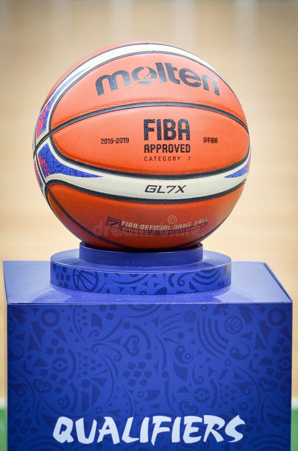 KIEV, UKRAINE - September 14, 2018: Official FIBA Special Edition Basketball Molten USA GL7X close up during the FIBA Basketball royalty free stock image KIEV, UKRAINE - September 14, 2018: Official FIBA Special Edition Basketball Molten USA GL7X close up during the FIBA Basketball royalty free stock image