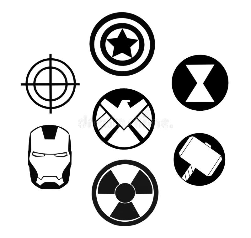 Set of Avengers Marvel black logos vector illustration.