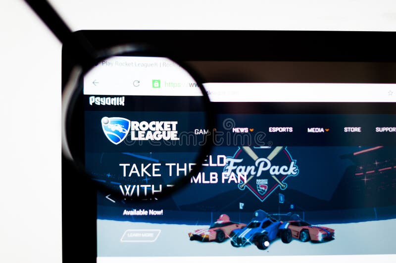 Kiew, Ukraine - 6. April 2019: Rocket League-Websitehomepage Rocket League-Logo sichtbar stock abbildung Kiew, Ukraine - 6. April 2019: Rocket League-Websitehomepage Rocket League-Logo sichtbar stock abbildung
