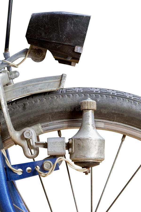 Kiew Ukraine am 23. August 2020 : genau von den Weinlesescheinwerfern eines Fahrrad. Fahrraddynamomaschine Retro- lizenzfreie stockfotos