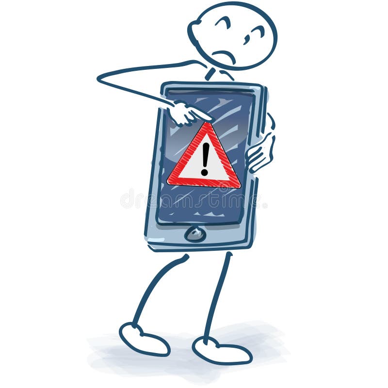 Kij postać z smartphone i błąd wiadomością ilustracja wektor