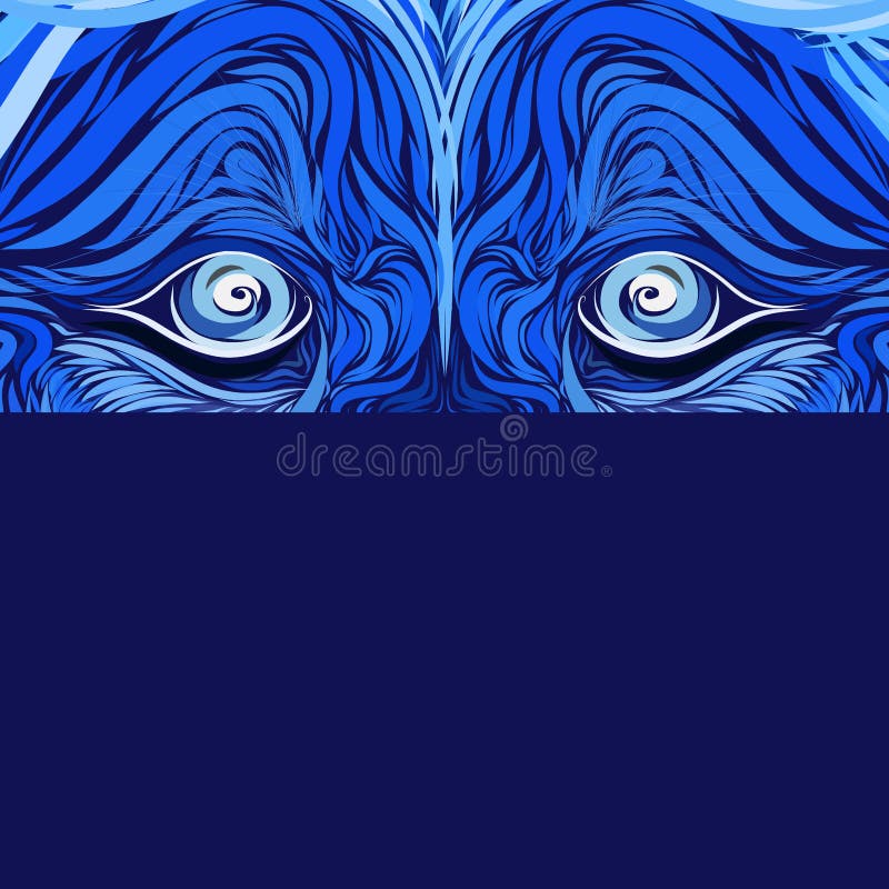 Kijk roofdier, blauwe mystieke achtergrond met leeuwogen, creatief patroon vector illustratie Kijk roofdier, blauwe mystieke achtergrond met leeuwogen, creatief patroon vector illustratie