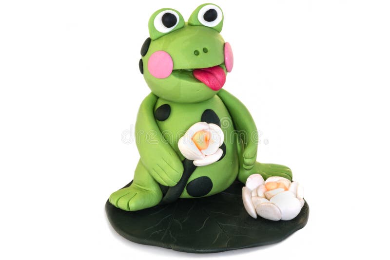 Kikkerbeeldje van polymeerklei wordt gemaakt op een witte achtergrond die stock illustratie Kikkerbeeldje van polymeerklei wordt gemaakt op een witte achtergrond die stock illustratie