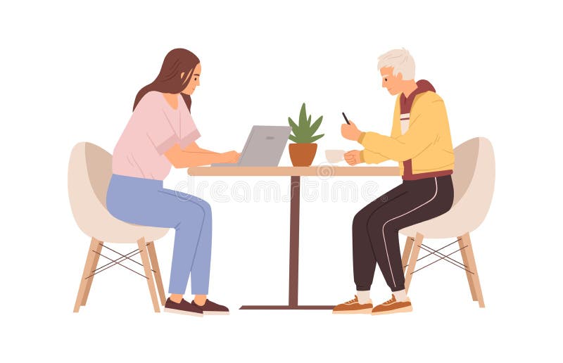 Kilka osób pracujących online z laptopem i telefonem komórkowym. mężczyzna i kobieta siedzący przy stole w kawiarni przy użyciu ko