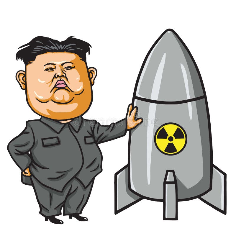 Kim Jong-un with Nuclear Missile Cartoon Vector Illustration Editorial