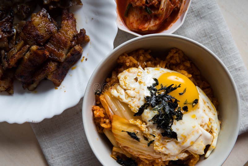 Kimchi Fried Rice with Fried Egg and Nori Stock Image Image of