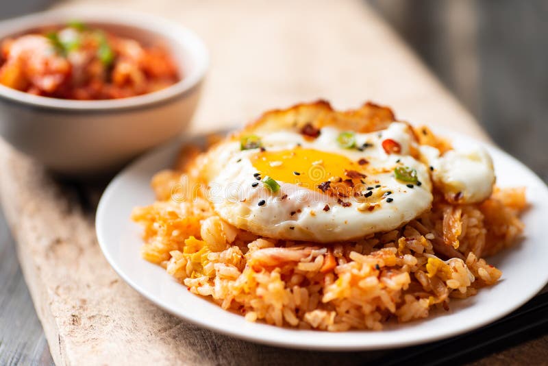 Kimchi Fried Rice with Fried Egg on Top, Korean Food Stock Image