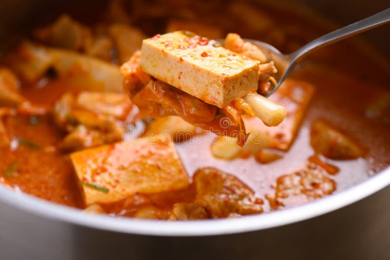 Korean Food, Kimchi Soup with Tofu and Pork Stock Photo - Image of
