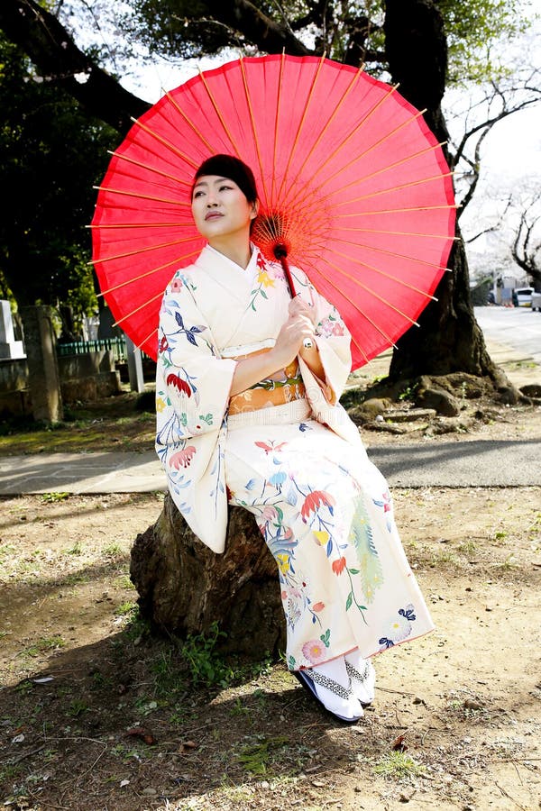 Kimono Woman and Cherry Blossoms Stock Photo - Image of outdoor, event ...