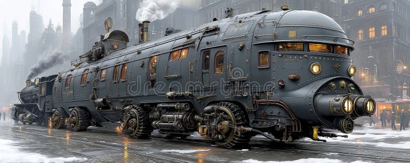 Kina dieselpunk powóz wojenny ze stalową pancerzem i laskami dymnymi. Ultradetyckie przedstawienie wytrzymałego wozu wojennego dieselpunk wzmocnionego blachą stalową i eksponowanymi narzędziami. holownicze stosy dymne uwalniają grubą parę, kiedy pojazd toczy się po pękniętej nawierzchni na ciężkich metalowych kołach. obracające się wióry mechaniczne i nitowane osłony wybuchowe wzmacniają konstrukcję gotową do walki. ciemne wnętrze oświetlone migoczącymi światłami przemysłowymi i skórzanymi siedzeniami o dymnej, przemysłowej linii skokowej w tle. idealne do projektowania sztuki science fiction retrofuturystyczne wizualizacje i projekty projektowe tematyczne.