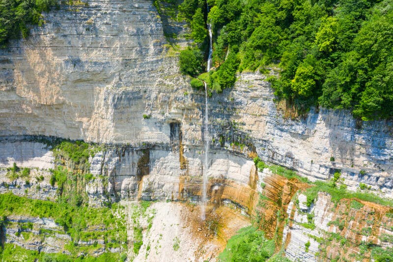 The Kinchkha waterfall in the canyon of the river Okatse. Rest in Georgia. High waterfall in the Imereti region. Rocky