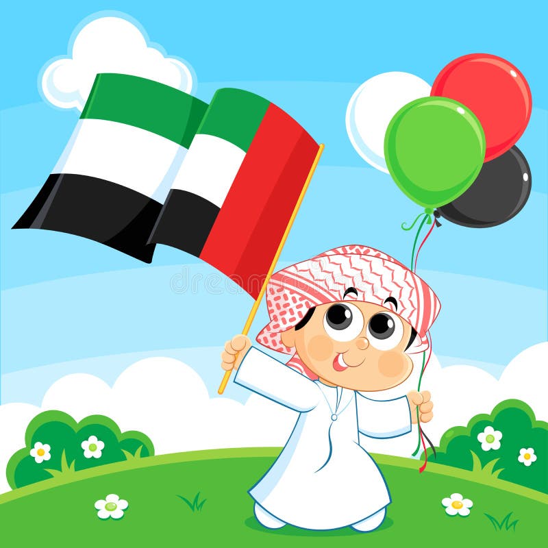 Kind die de Verenigde Arabische vlag van Emiraten dragen stock illustratie Kind die de Verenigde Arabische vlag van Emiraten dragen stock illustratie