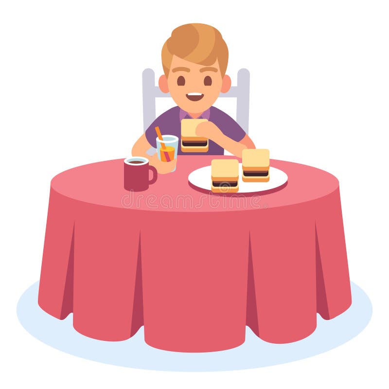 Kind essen Kind, welches das gekochte Frühstücksabendessenmittagessen, Jungen-Tabellenplatte der Biokostgetränkmahlzeit hungrige