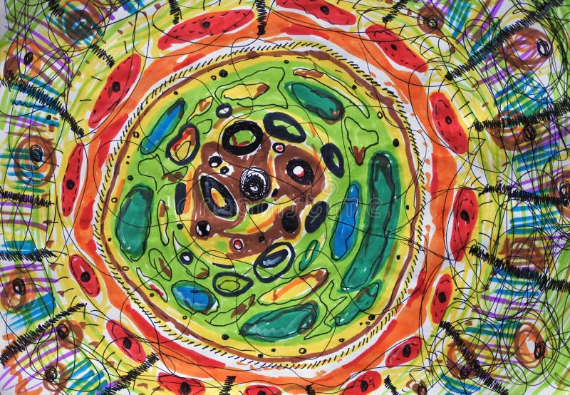 Kind-` s Zeichnung bunte Skizze mit Kreisen, Anschlägen und Stellen lizenzfreies stockbild Kind-` s Zeichnung bunte Skizze mit Kreisen, Anschlägen und Stellen lizenzfreies stockbild
