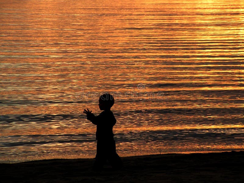 Kind und das goldene Meer stockfotografie Kind und das goldene Meer stockfotografie