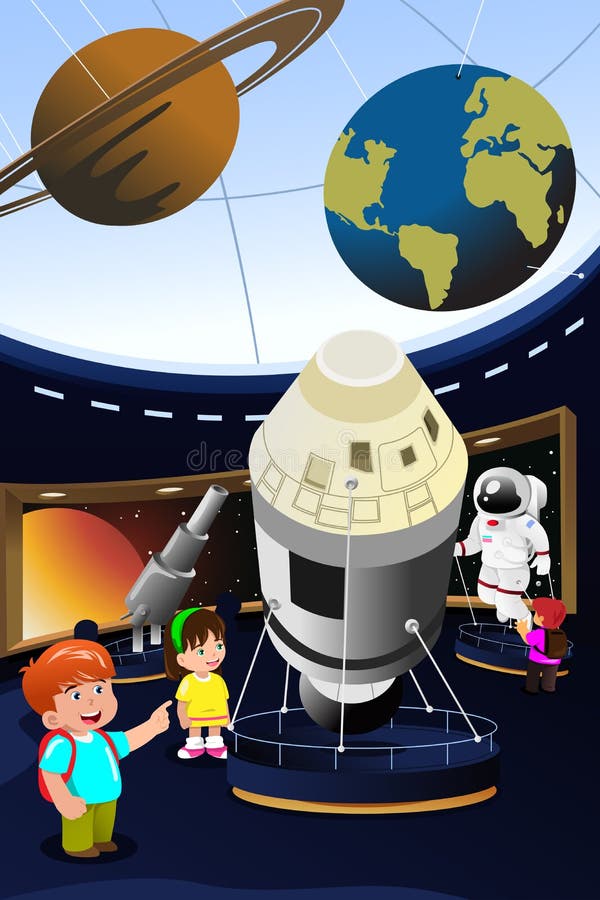 Kinder auf einer Exkursion zu einem Planetarium