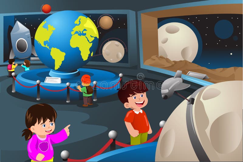 Kinder auf einer Exkursion zu einem Planetarium