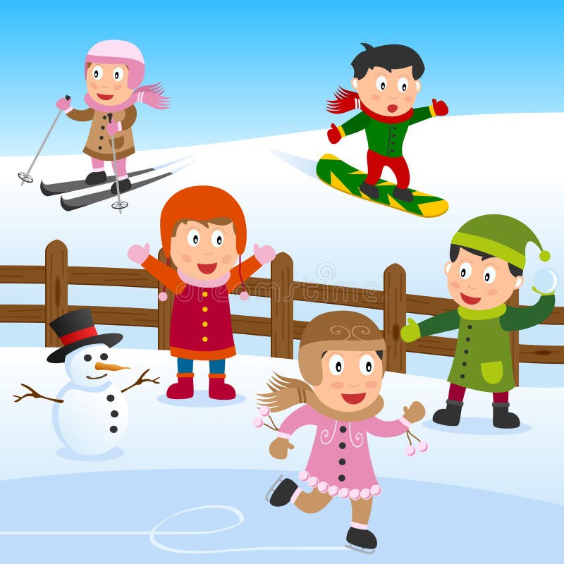 Kinder, die auf dem Schnee spielen stock abbildung Kinder, die auf dem Schnee spielen stock abbildung